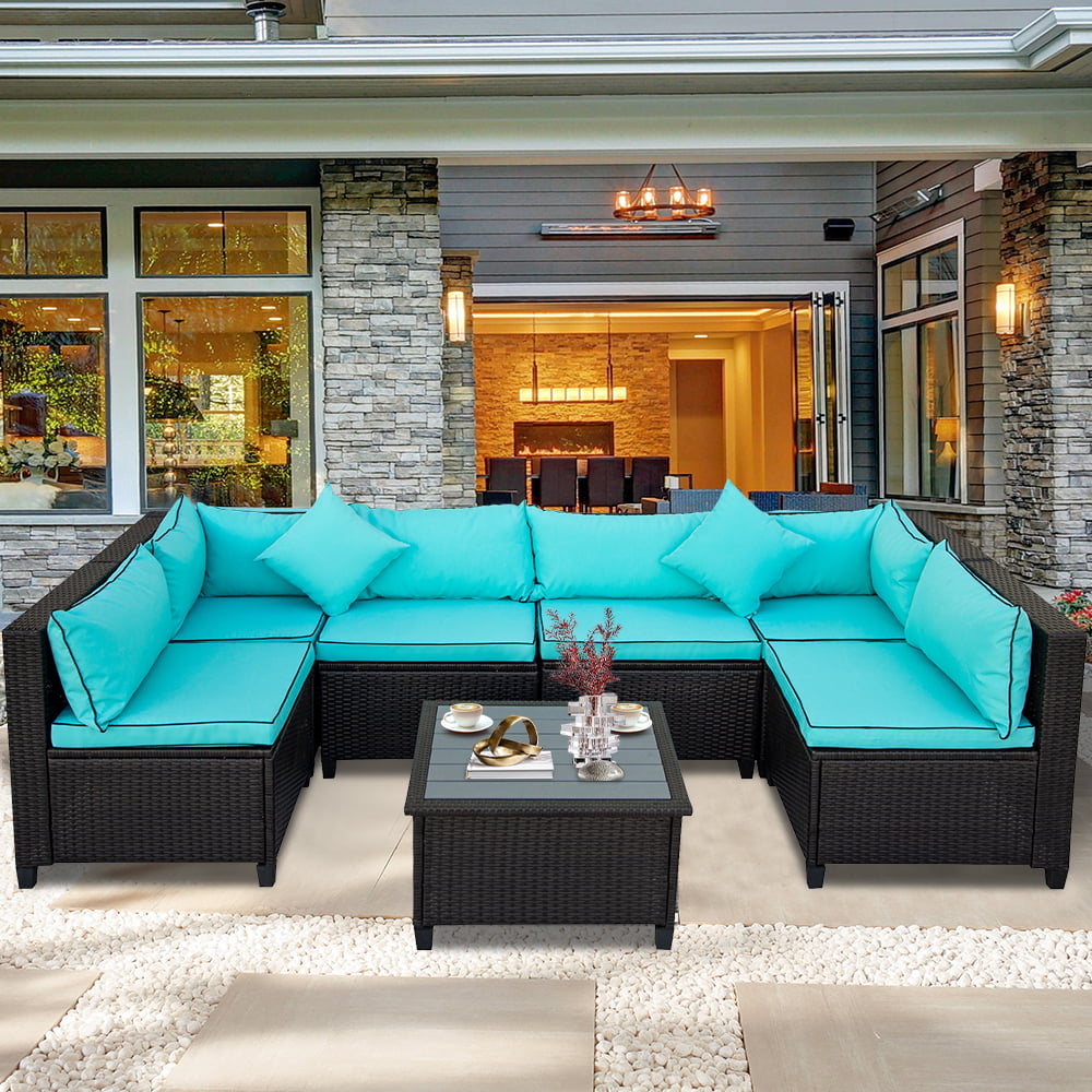 7 Piece Rattan Sectional Sofa Set, Outdoor Conversation Set, All-Weather  Wicker With Cushions & Coffee Table, Mordent Furniture Couch Set For Patio  Deck Garden Pool, B722 - Walmart.Com