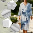 thumbnail image 5 of DISNIMO Bird Print Dresses for Women 2026 3/4 Sleeve Dress Linen Style V Neck Maxi Dresses Casual Loose Dress, L, 5 of 6