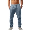 thumbnail image 2 of Yifymode Men's Linen Pants Baggy Straight Leg School Uniform Pants Cozy Elastic Waist Summer Beach Lounge Trousers with Pockets, 2 of 3