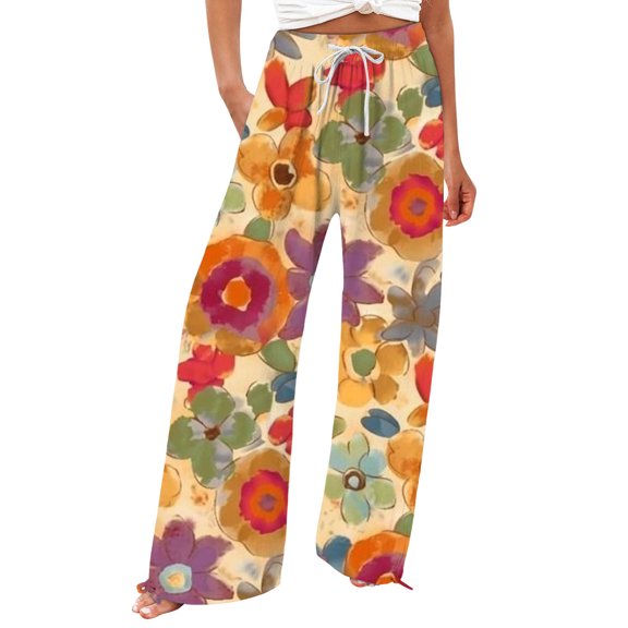 kaondbfi Womens Wide Leg Pants Casual Elastic Waist Pant Long with Pockets Summer Casual Pants for Women