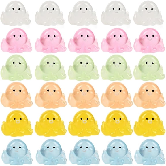 120Pcs 6 Colors Mini Resin Octopus Bulk Glow in The Dark Animals Figures Luminous Tiny Miniature Sea Ocean Statues Ornament for Aquarium Micro Fairy Garden Landscape Accessories Adult Colorful