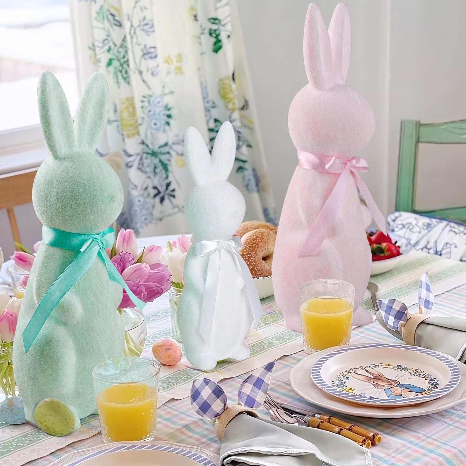 Easter Bunny Flocked Bunny Cute Rabbits Enhance Your Easter Decor with Flocking Plush Bunnies - Delightful Spring Gifts for All (3PCS)