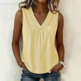 thumbnail image 2 of ClodeEU Women's V Neck Pleated Sleeveless Tank Top, Casual Loose Fit Blouse Yellow,Women's Plus M, 2 of 8