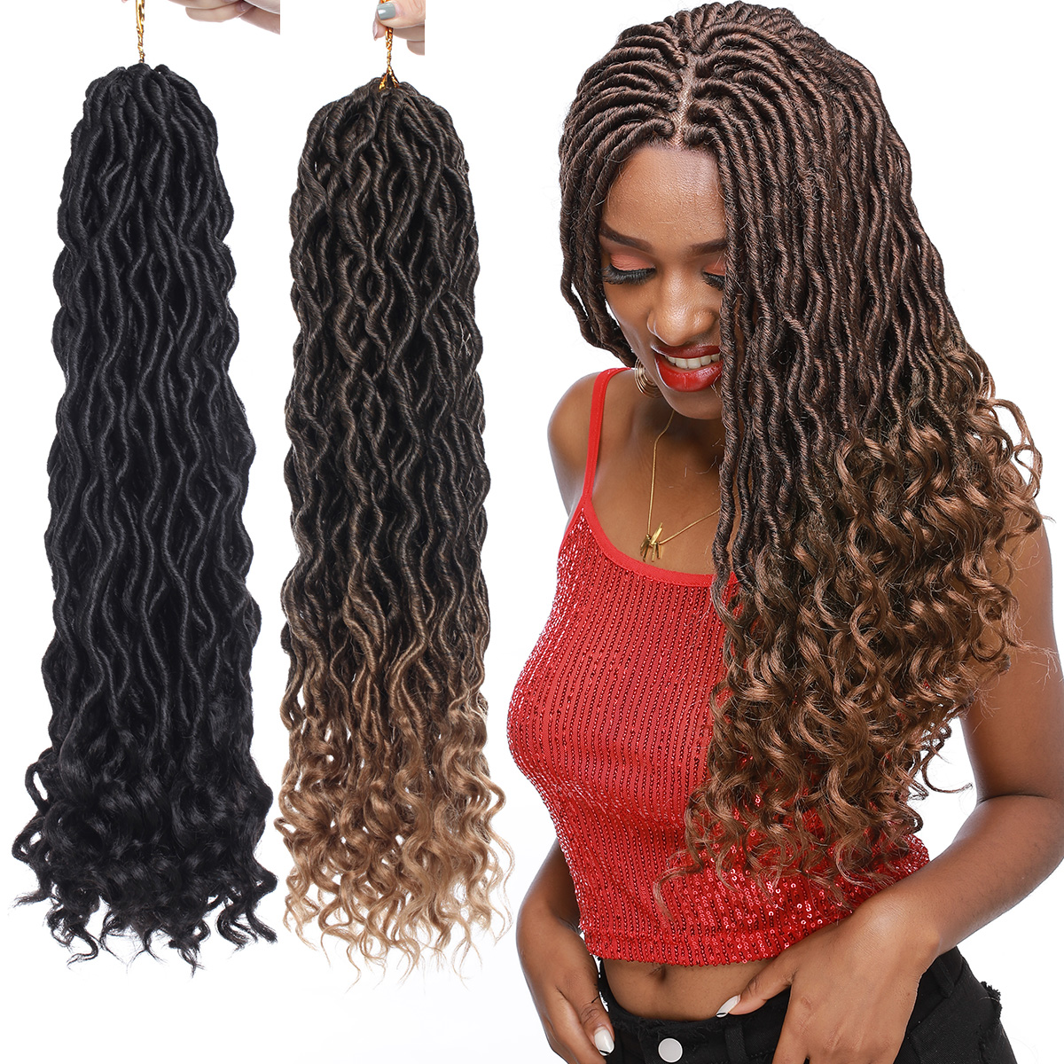 SEGO Faux Locs Crochet Braids Hair Synthetic Braiding Hair Real Soft Wave Curly Black Hair Extensions Ombre Dreadlocks Hairstyles - image 1 of 10