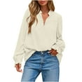 thumbnail image 2 of ClodeEU Women's Long Ruffle Sleeved V Neck Shirt ,Loose Casual Blouses,Solid Color Shirt Top Beige,Womens Plus L, 2 of 8