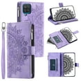 thumbnail image 5 of ShellTechb Galaxy A12 5G Case Wallet for Women, Zipper Card Holder Mandala Embosssed PU Leather Wrist Strap Book Folio Flip Cover Compatible,Purple, 5 of 9