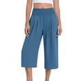 thumbnail image 5 of ATOYSOY Womens Smocked Waist Culottes Elastic High Waist Cropped Wide Leg Pants Casual Summer Capris For Beach And Vacation, 5 of 7