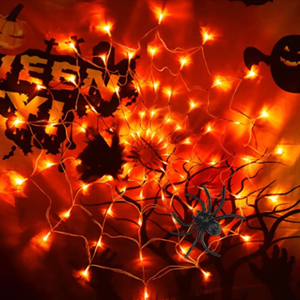 Halloween Spider  Lights, 60 LED Orange Halloween String Lights with Spider, Light Up 60CM