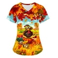 thumbnail image 2 of QATAINLAV Novelty Holiday Scrubs for Women Thanksgiving Turkey Printed V Neck Short Sleeve Nursing Scrub Tops Stretchy Medical Working Uniform Blouse with Pockets Daily Deals Clearance Orange S, 2 of 6