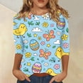 thumbnail image 2 of Dresfit Easter Shirts for Women Holiday Strech Crewneck 3/4 Sleeve Tops 2026 Rabbit Bunny Graphic Print Tees Baggy Loose Fit Tunic Blouse Blue S, 2 of 5
