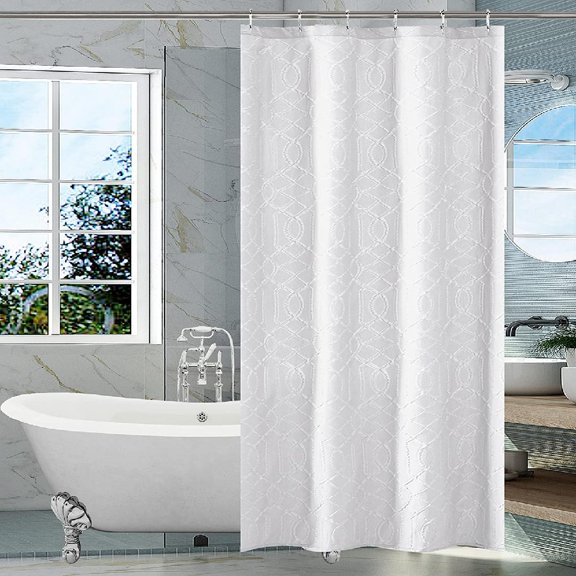 Stall Small Shower Curtain, White Shower Curtain for Bathroom, Waterproof 3D Embossed Textured Fabric Bathroom Curtains, Elegant Modern Luxury Design , 36 x 72 Inch