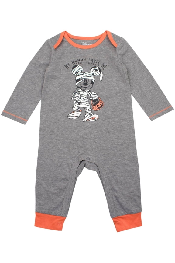 Infant Boys Gray Disney Mummy Mickey Mouse Romper Halloween Coveralls NB