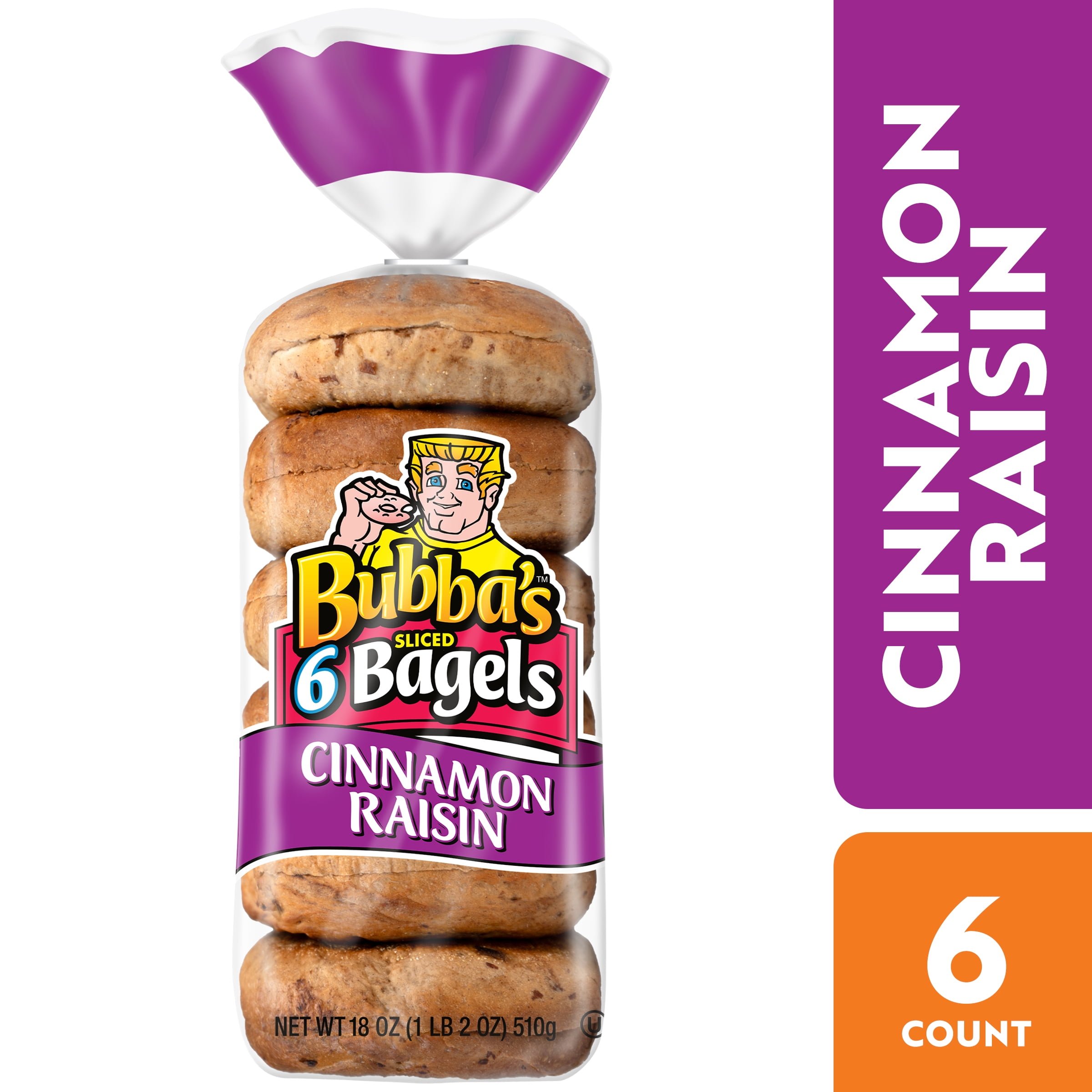 Bubba's Cinnamon Raisin Bagel, 18 Oz, 6 Count