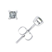 JEWELWESELL 0.25Ct Princess Cut Diamond Basket Stud Earrings 14k White Gold Prong Set K I2