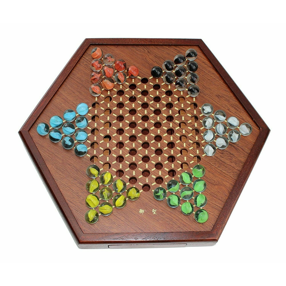 Wooden Chinese Checkers Board Game Set with Drawers and Marbles KT00216 ...