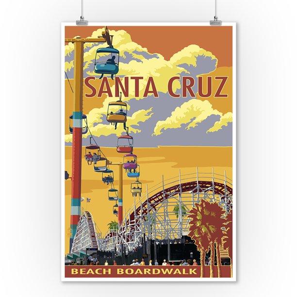 Santa Cruz, California Beach Boardwalk Lantern Press Artwork (9x12