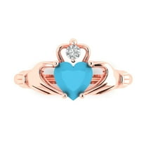 1.06 ct Heart Cut Simulated Turquoise Claddagh 18K Rose Gold Womens Engagement Ring