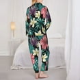 thumbnail image 5 of Kll Green Tropical Leaves Print Women'S Long Sleeve Pajamas With Pants Sleepwear Loungewear 2 Set-Medium, 5 of 9