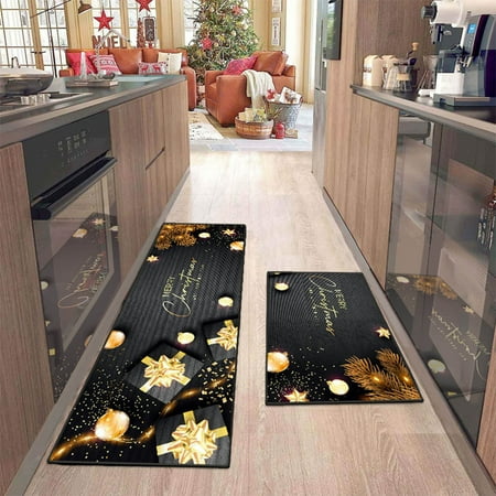 

Floleo Merry Christmas Kitchen Rugs Set Of 2 Cute Santa Claus And Gift Theme Xmas Home Decor Christmas Non-Slip Washable Mat For Floor