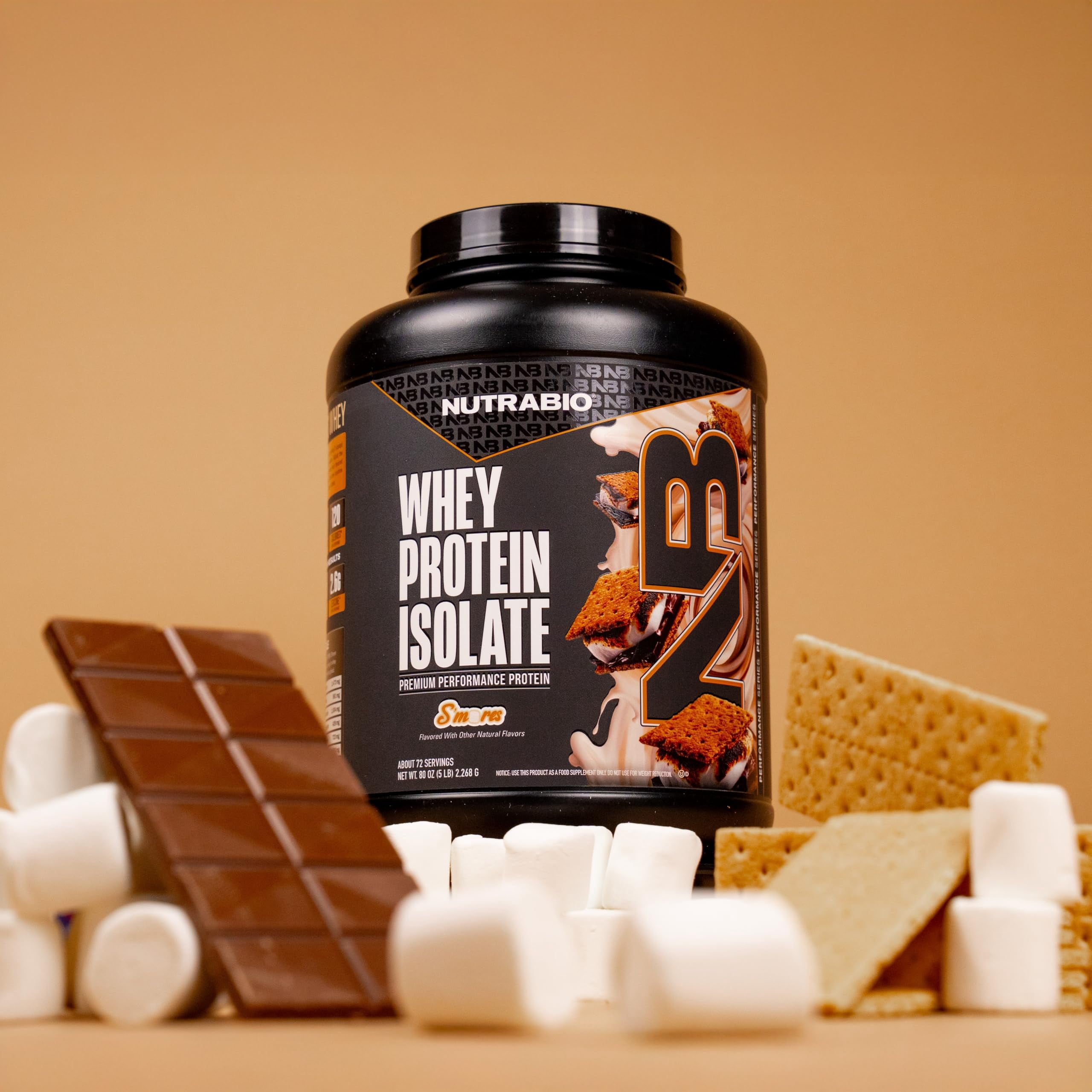 NutraBio 100% Whey Protein Isolate Protein Powder, 25g Protein with Complete Amino Acid Profile, Non-GMO, Soy & Gluten Free, Low Carb, Low Calorie, S'Mores, 5 Lbs