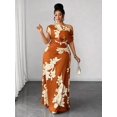 thumbnail image 3 of Plus Size Multicolor Floral Print One Shoulder Ruched Waist Maxi Dress, 3 of 7