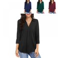 thumbnail image 6 of Women's Business Casual V Neck Solid Three Quarter Sleeve Chiffon Work Blouse Top, 6 of 9