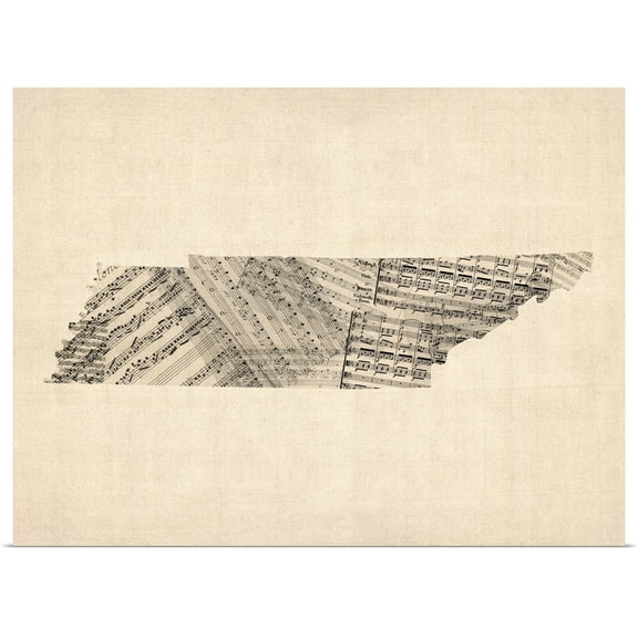 Great BIG Canvas | Rolled Michael Tompsett Poster Print entitled Old Sheet Music Map of Tennessee