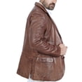 thumbnail image 6 of Boston Harbour Harper 2 Button Brown Blazer Leather Jacket Mens - Mens Real Leather Jacket with Patch Pockets, 6 of 7