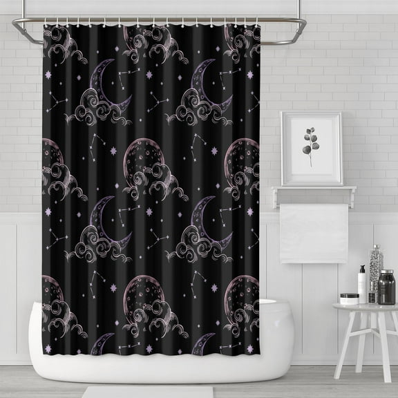 Gothic Shower Curtain Set - Dark Celestial Moon & Star Print, Mystical Cosmic Bath Decor, Waterproof Polyester 72"Wx72"L, Goth Aesthetic Gift