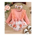 thumbnail image 2 of Nituyy Baby Girl 2Pcs Suit, Long Sleeve Round Neck Floral Ruffle Loose Short Romper+ Headband, 2 of 9