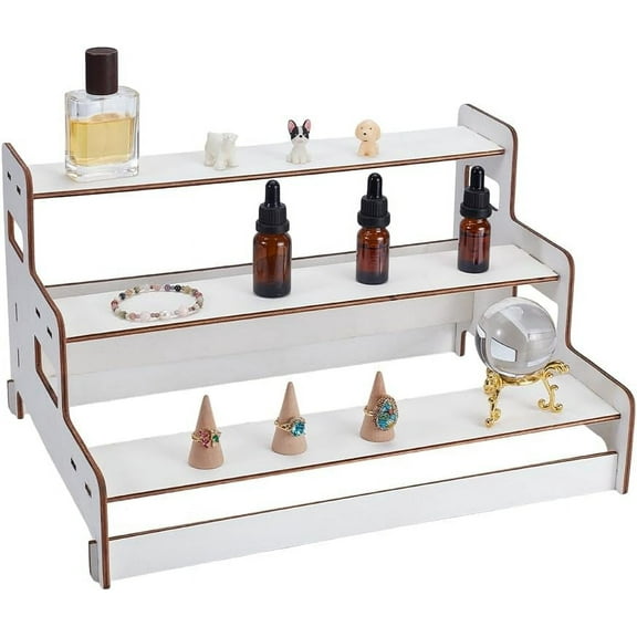 3-Tiers Wood Semicircle Dessert Display Risers Mini Cupcake Organizer Holder Party Supplies White 40.5x30x23cm