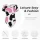 thumbnail image 4 of Balery Cow Spots Body de cuello redondo de manga corta para mujer Tops de manga corta Tops básicos-Medium, 4 of 7