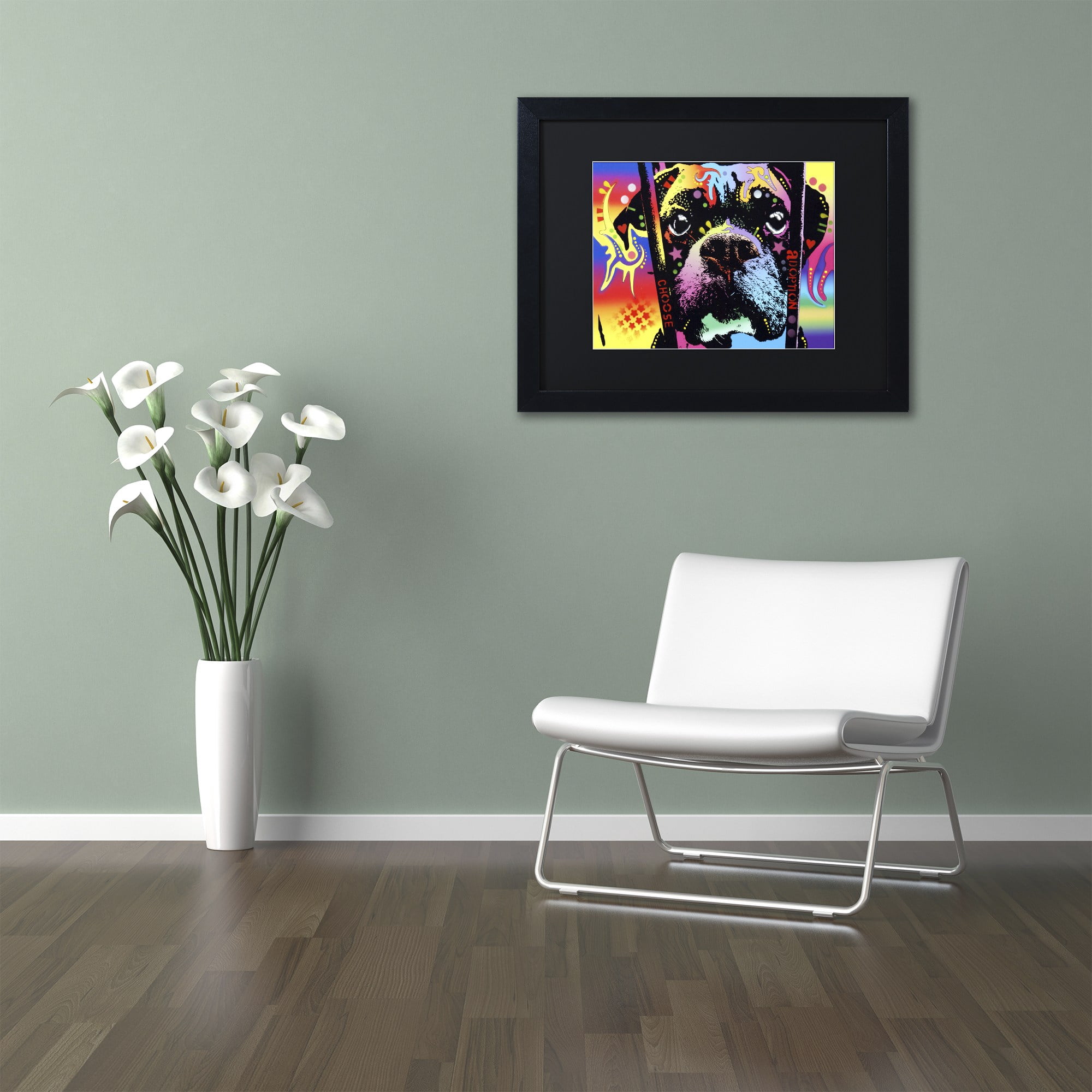 Trademark Fine Art "Choose Adoption Boxer" Canvas Art by Dean Russo, Black Matte, Black Frame
