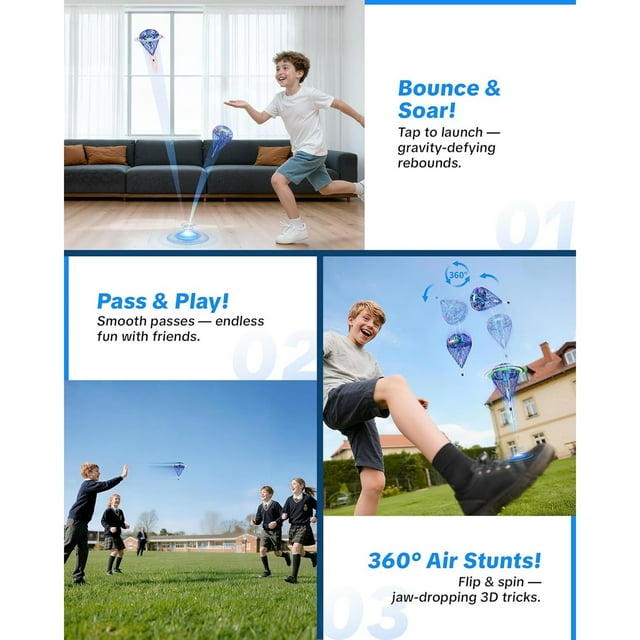 Jouet Orbe Volant avec Rotation à 360° Contrôlée à la Main, Spectacle Lumineux DEL Coloré et Conception Résistante aux Chocs, Rechargeable par USB pour le Jeu Extérieur et l'Entraînement des Réflexes (Bleu)