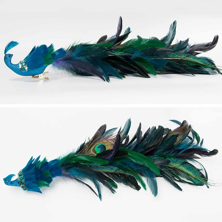 Faux Peacock Christmas Ornaments with A Natural Peacock Feather Tail, Peacock Ornaments for Christmas Tree Decoration and Garden Decor Yard Art, Men's