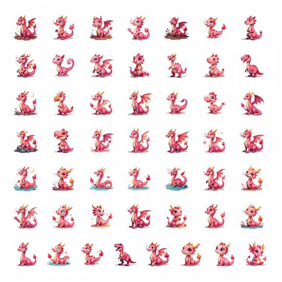 50pcs Cute Dragon Cartoon Stickers Fantasy Animal Decorative Holiday Party Stickers Laptop Water Bottle Phone Skateboard Fun