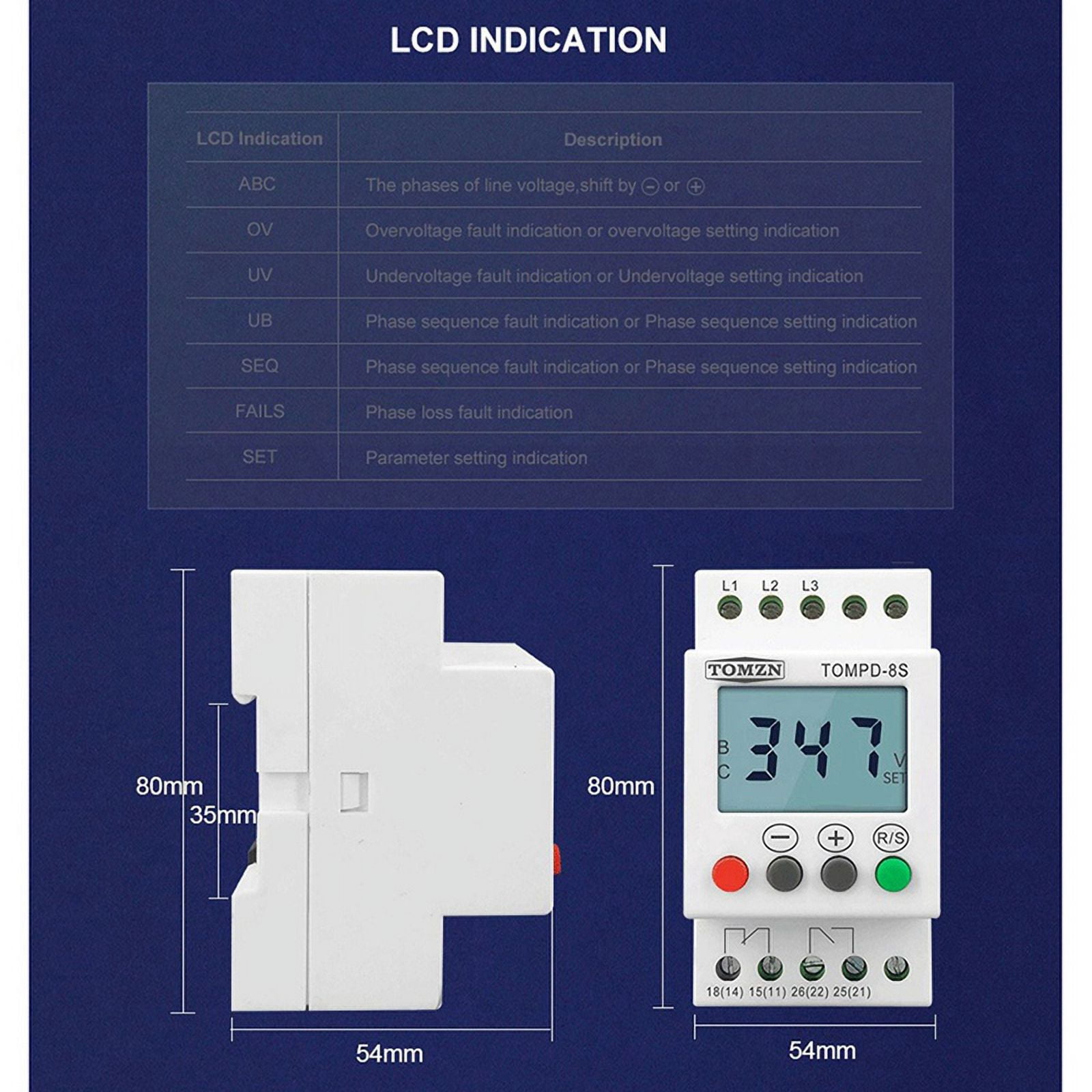 2X 3 Phase Din Rail Adjustable Under Over Voltage Protector Voltage Monitoring Sequence Protection Relay
