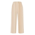 thumbnail image 5 of Outfmvch Pinstripe Pants Women Womens Linen Pants Striped Pants Women High Waisted Wide Leg Cotton Linen Summer Wide Leg Elastic Straight Leg Baggy Sweatpants Striped Barrel Pants Beige S-3XL, 5 of 5
