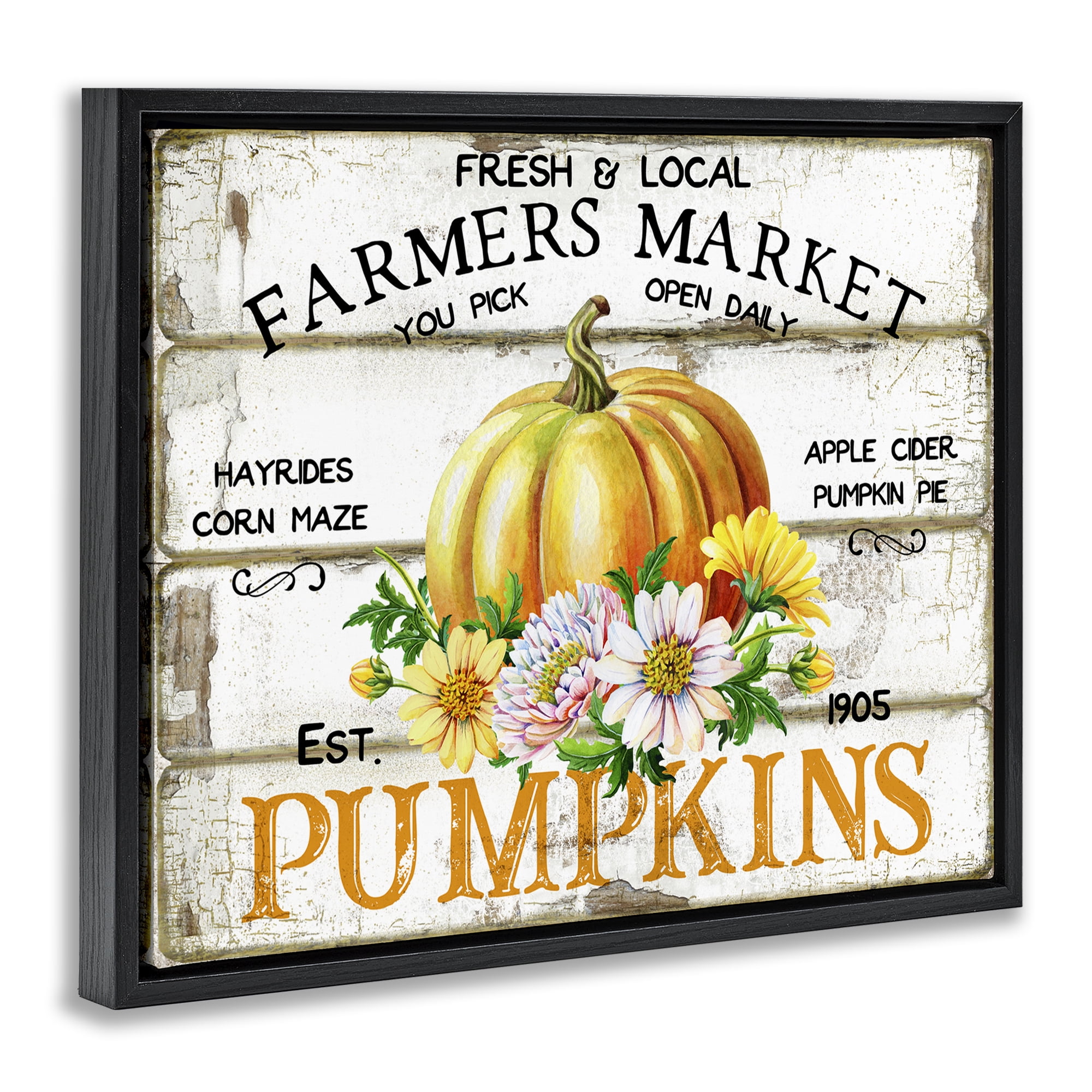 Stupell Industries Rustic & Floral Farm Market Holiday Painting Black Floater Framed Canvas Art Prints Wall Art, 21 x 17