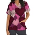 thumbnail image 2 of VKOYWKM Women Valentine's Day Scrub Tops Heart Graphic V Neck Nurse Uniform Short Sleeve Loose Fit Working Nurse Scrubs with Pockets, 2 of 5