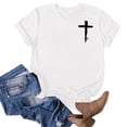thumbnail image 4 of Womens Cropped Casual Top - White Short Sleeve T-Shirt with Cross Graphic Print, Christian Faith Tee, Relaxed Fit Soft Blouse for Everyday Wear,Size S, 4 of 5