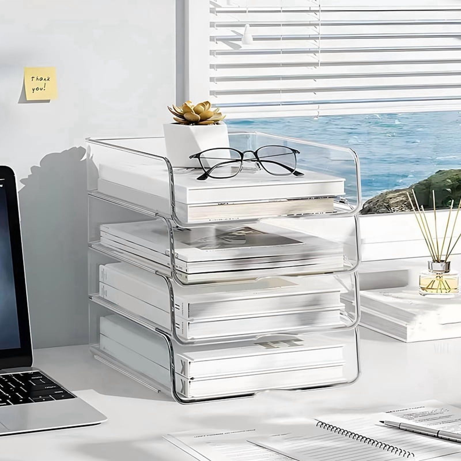 4-Tier Paper Organizer for Desk, Stackable Desk Organizer Paper Tray