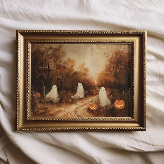 Autumn Landscape Vintage Style Poster Moody Ghost Wall Decor Spooky Fall Canvas Art Prints Painting Picture Artwork Home Cottage Halloween Decoration No Frame
