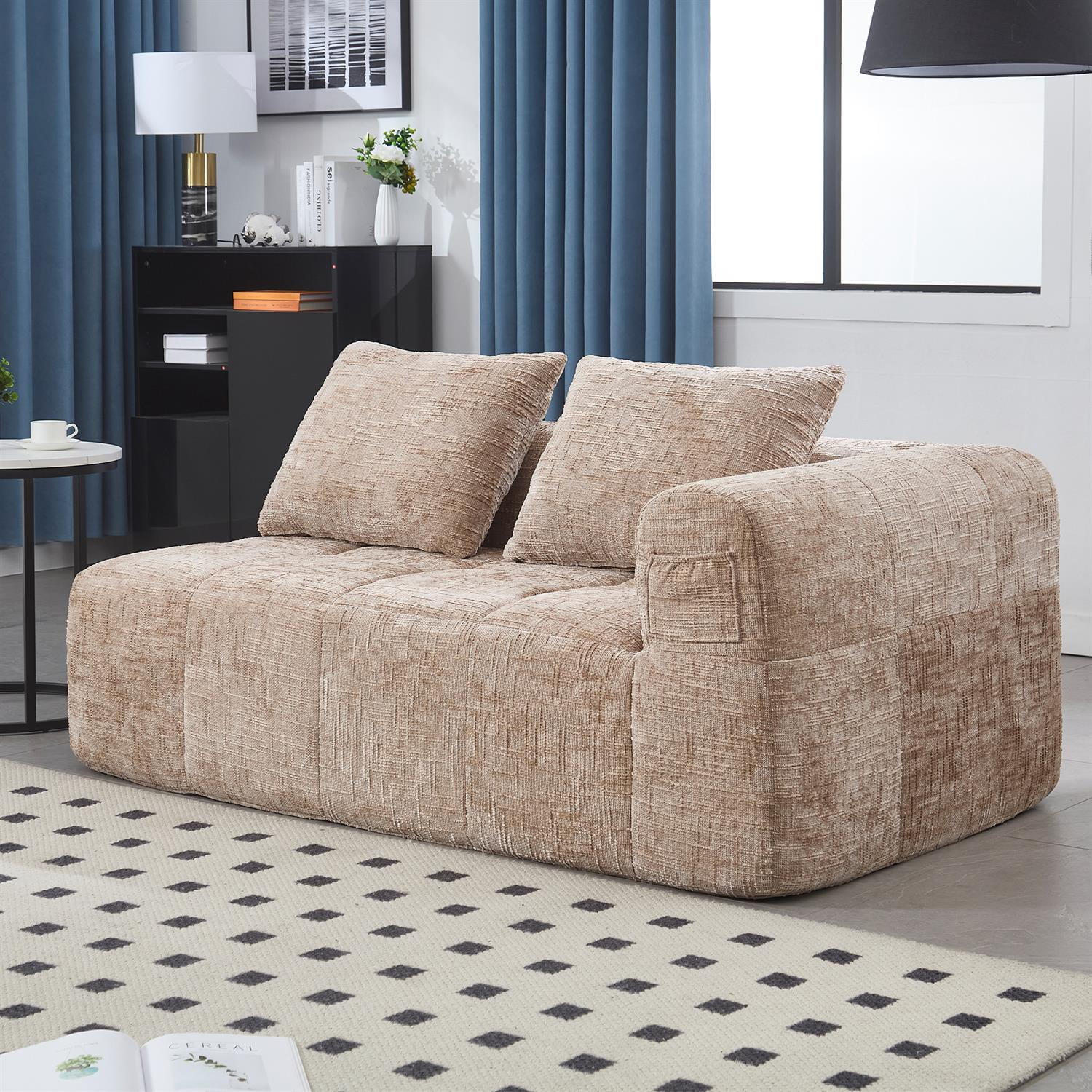 Demi Bonn 62" Plush Chenille Loveseat Sofa, Modular Sleeper for Living Room, Bedroom, Apartment Lounge, Stylish & Comfortable Couch, Beige