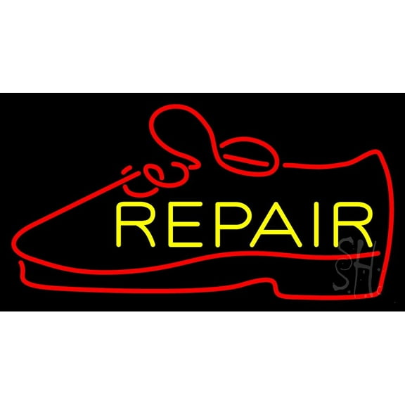 Yellow Repair Shoe LED Neon Sign 13 x 24 - inches, Black Square Cut Acrylic Backing, with Dimmer - Bright and Premium built indoor LED Neon Sign for store interior Décor, Storefront.