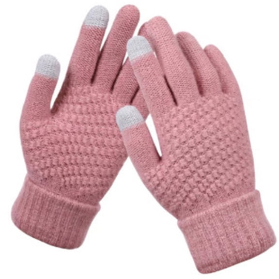 TELOLY Pink Gloves Snug Fit Wool Gloves Women Smart Device Use Warm Work Gloves Stretchable Pink