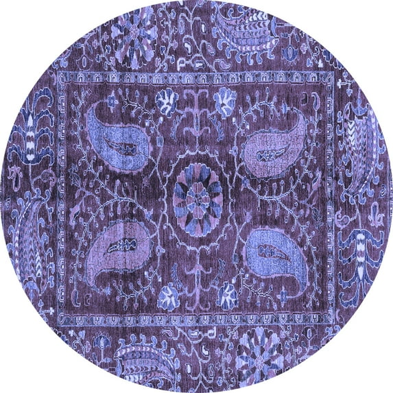 Ahgly Company Indoor Round Abstract Blue Modern Area Rugs, 7' Round