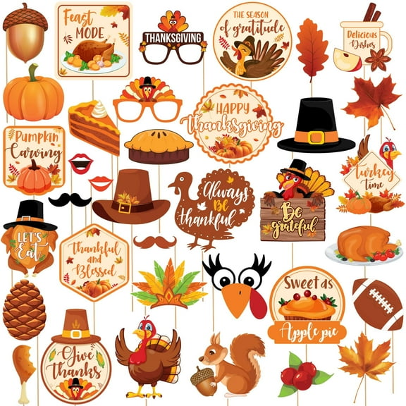 KatchOn, Happy Thanksgiving Picture Props - Pack of 36 | Thanksgiving Photo Booth Props, Fall Photo Booth Props for Thanksgiving Decorations | Harvest Photo Booth Props | Fall Festival Photo Props