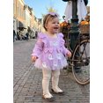 thumbnail image 5 of 2 Pcs Infant Girl Halloween Outfit Ruffle Long Sleeve Neck Pumpkin/Ghost Embroidery Romper Dress and Headband Set, 5 of 9
