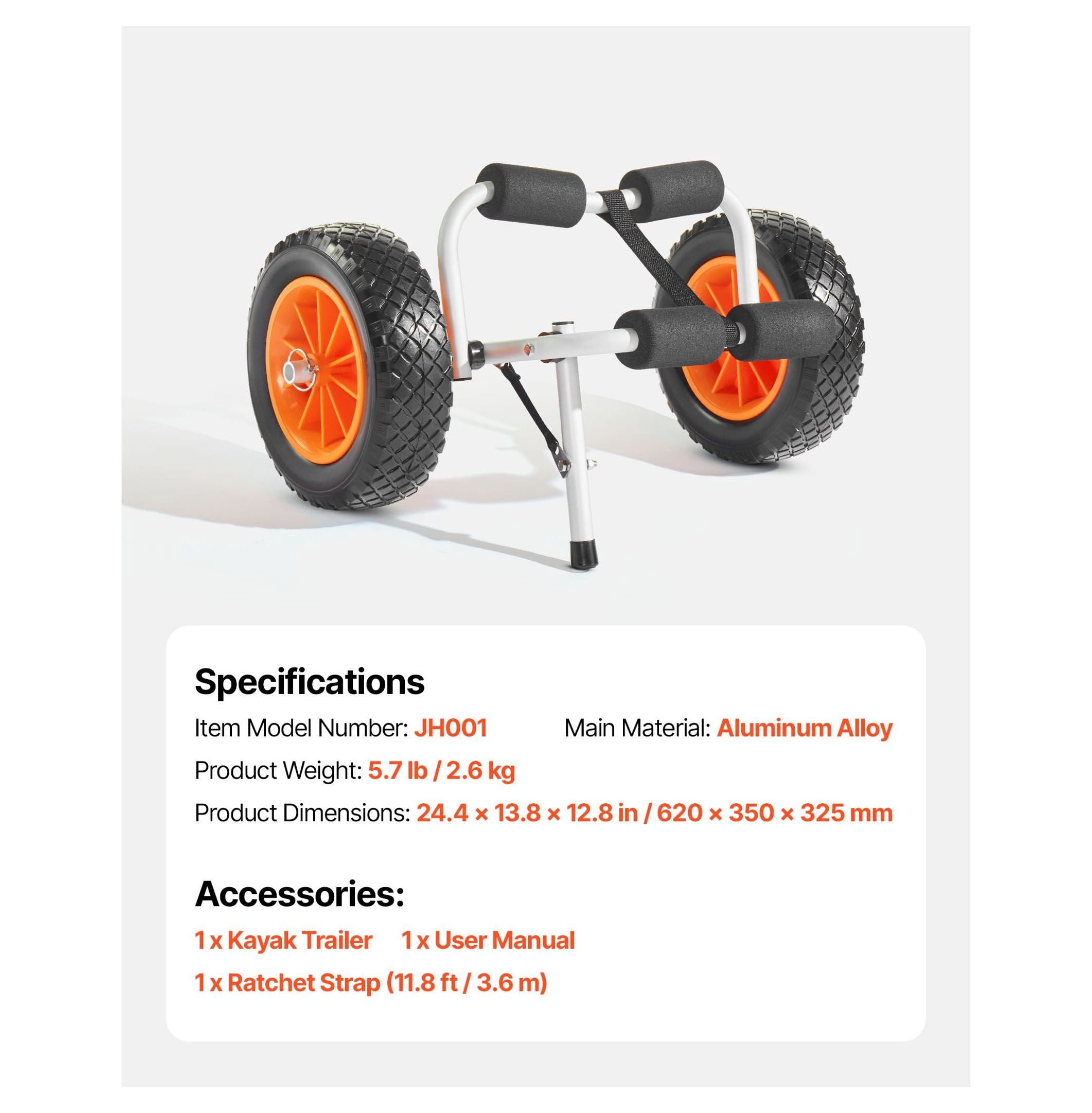 Kayak Cart 200lbs - Foldable Kayak Trolley with 10-inch Tires & Ratchet Strap - Canoe & Paddleboard Carrier for Boats, Mats & More